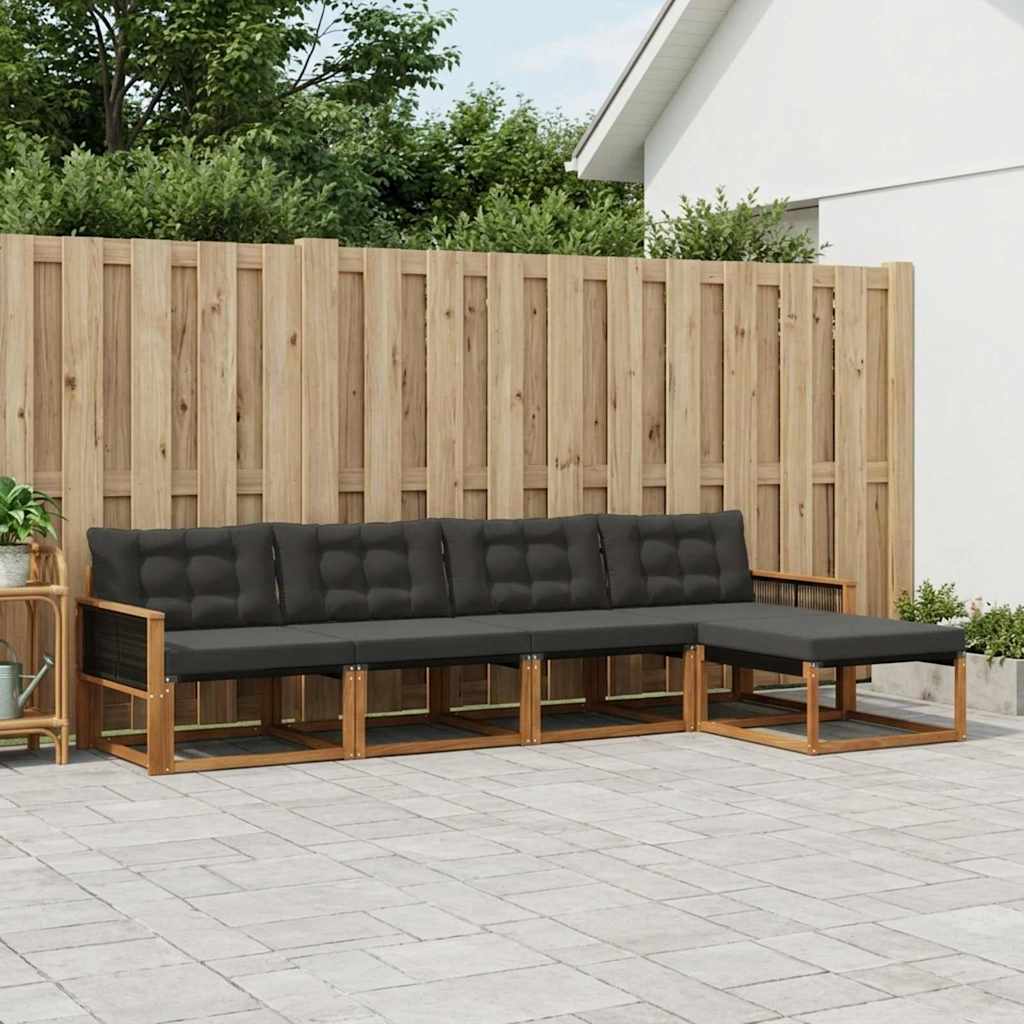 Buiten bankenset met kussen 5 pcs Naturel en Zwart is nu te koop bij PeponiXL, paradijselijk wonen!