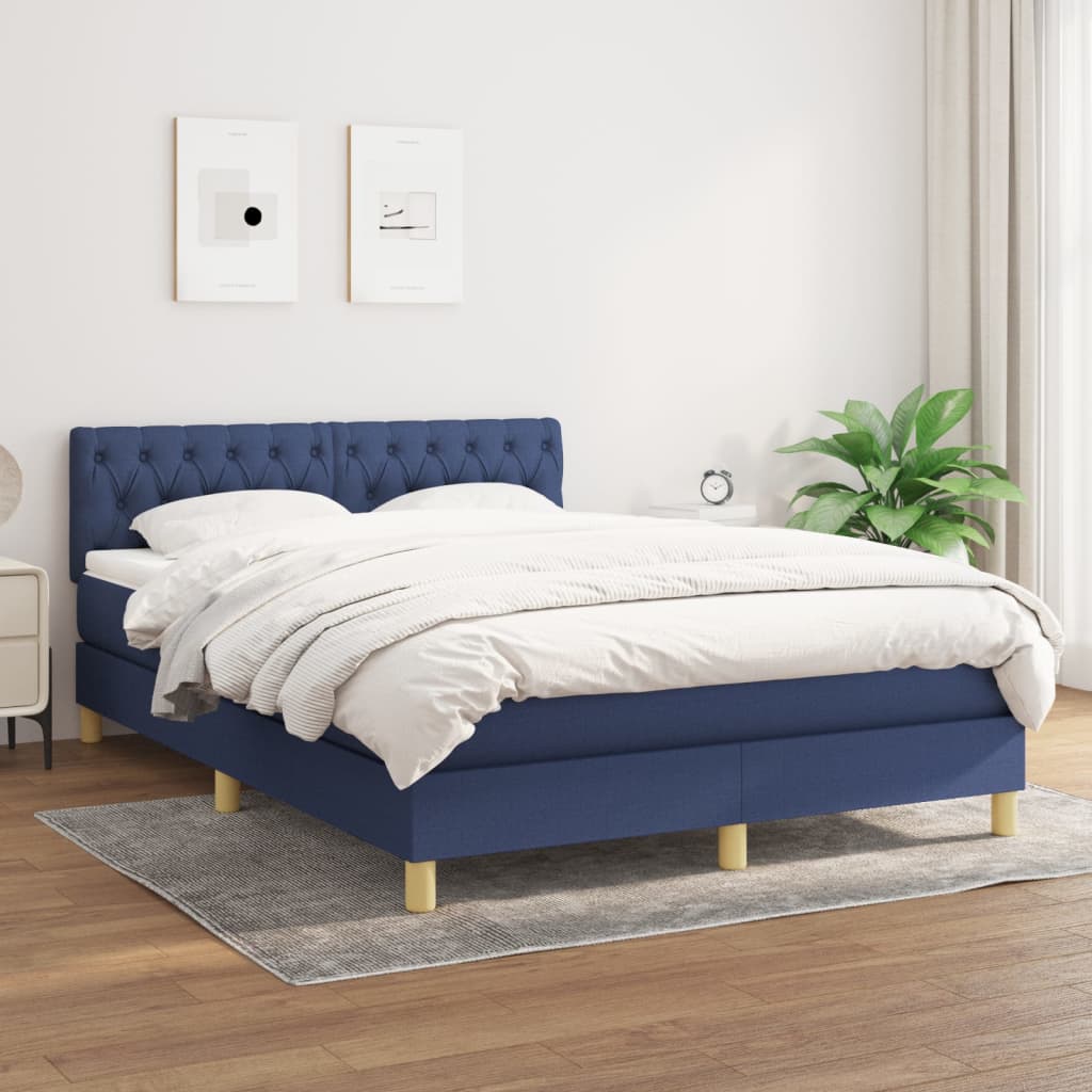 Boxspring met matras stof blauw 140x190 cm is nu te koop bij PeponiXL, paradijselijk wonen!