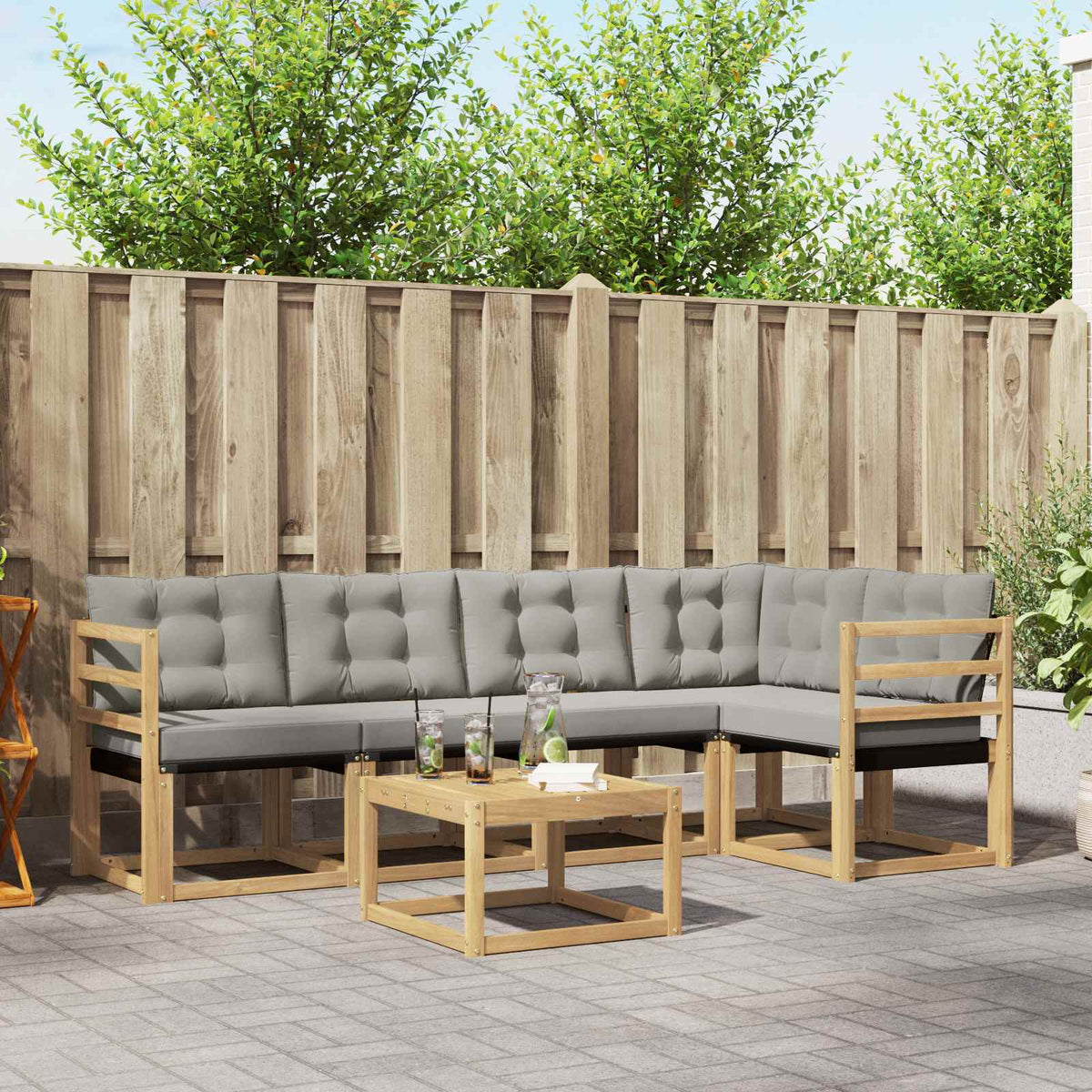 Buiten bankenset met kussen 6 pcs Wit en Lichtgrijs is nu te koop bij PeponiXL, paradijselijk wonen!