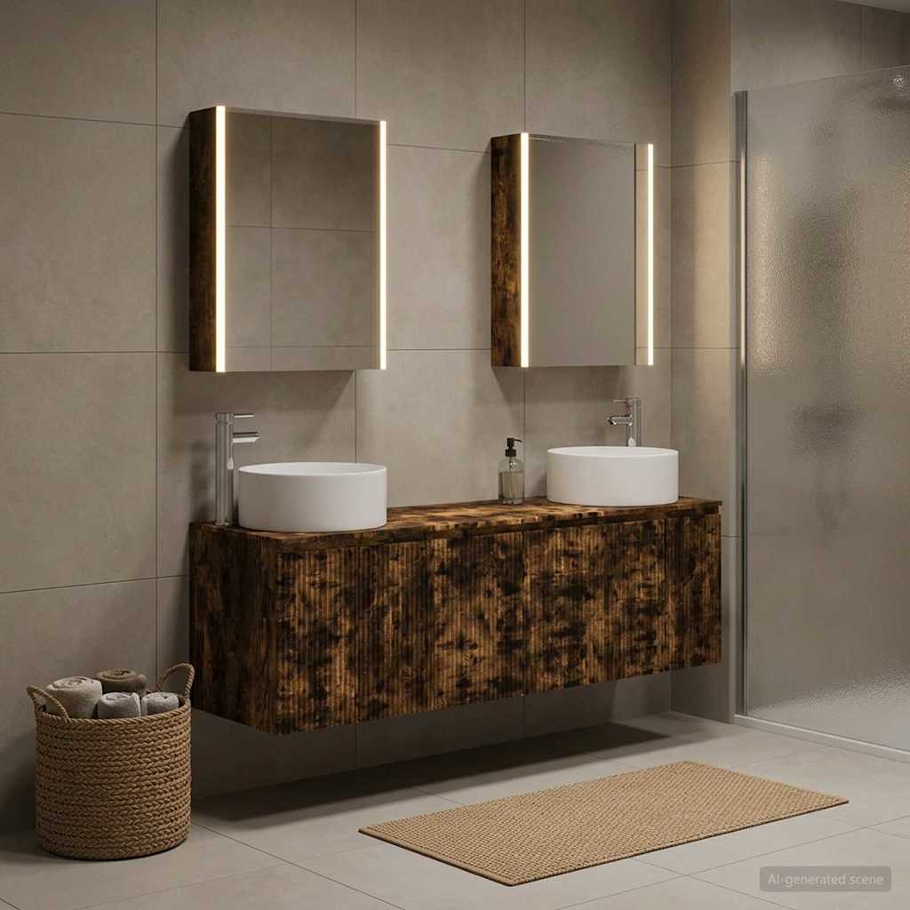 Badkamerkastenset 5 st Gerookt eiken Bewerkt hout is nu te koop bij PeponiXL, paradijselijk wonen!