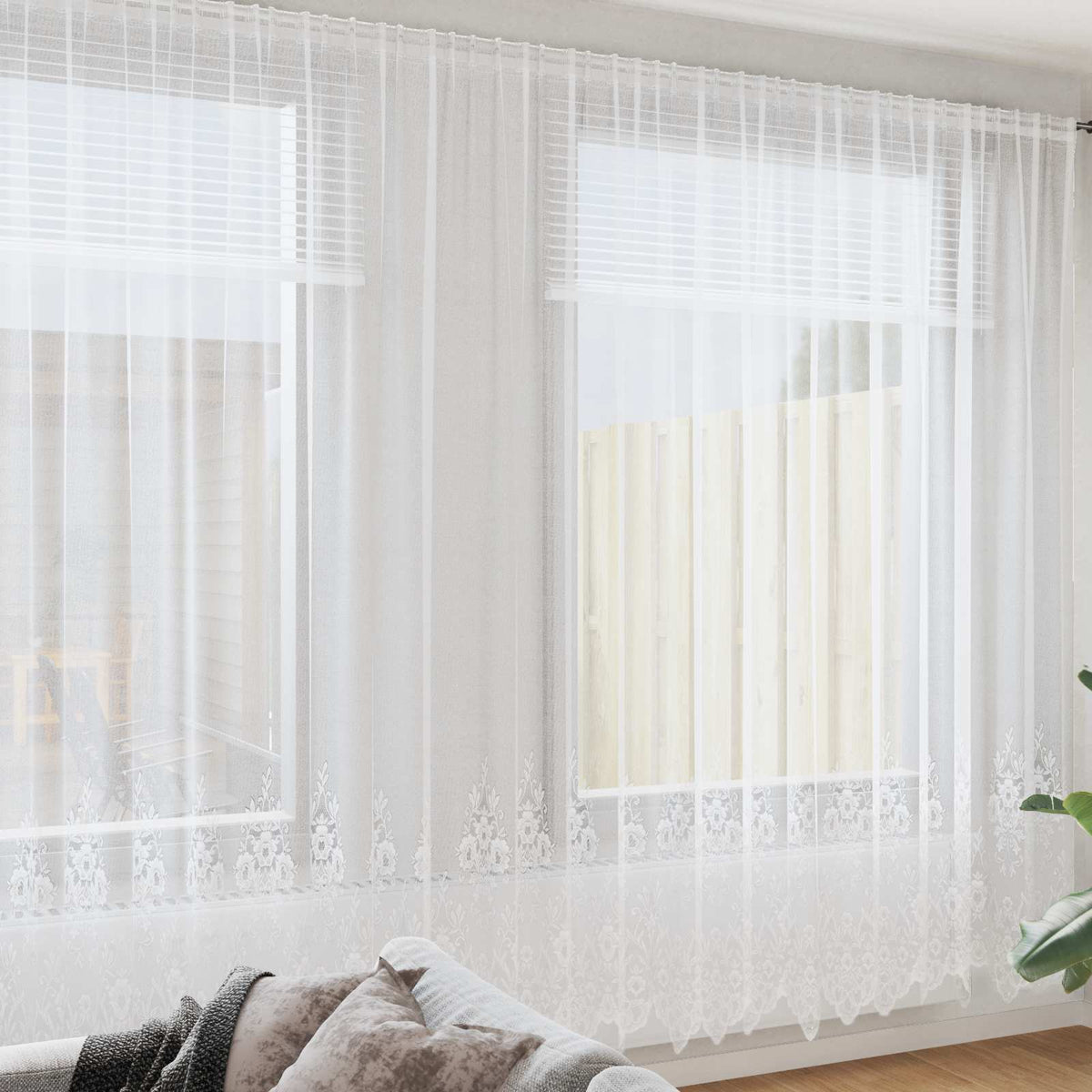 Kantgordijn met gordijnen Bloemen Wit 300 x 600 cm Polyester is nu te koop bij PeponiXL, paradijselijk wonen!