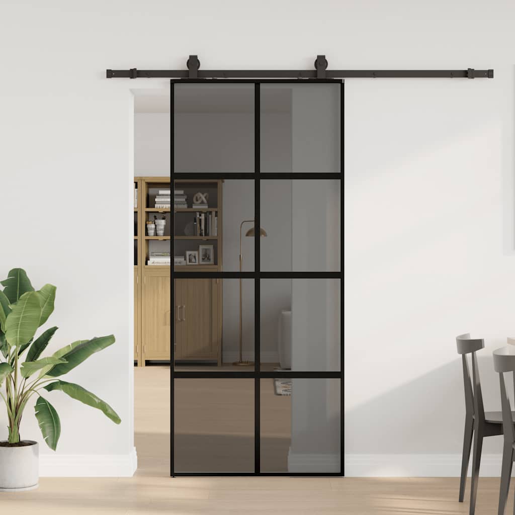Schuifdeur met beslagset 90x205 cm gehard glas zwart is nu te koop bij PeponiXL, paradijselijk wonen!