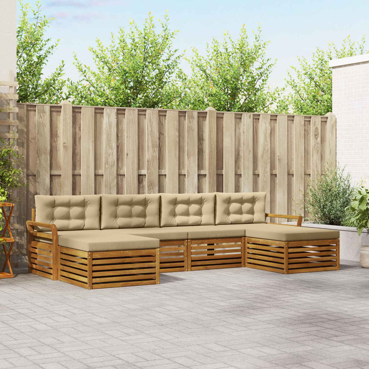 Sofa-Sets 6 pcs Natuurlijk en Beige Massief Acaciahout is nu te koop bij PeponiXL, paradijselijk wonen!