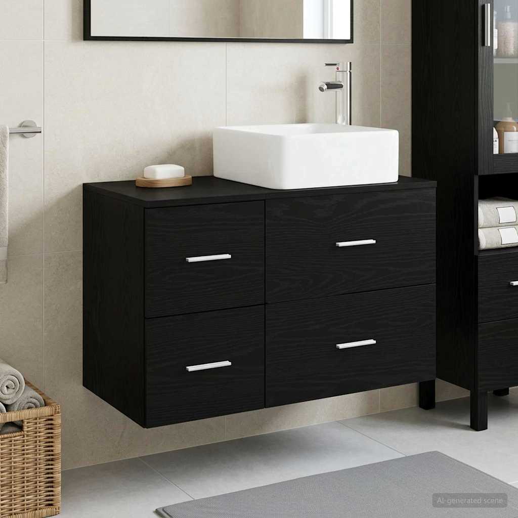 Badkamermeubelset 2 st Zwart eiken Bewerkt hout is nu te koop bij PeponiXL, paradijselijk wonen!