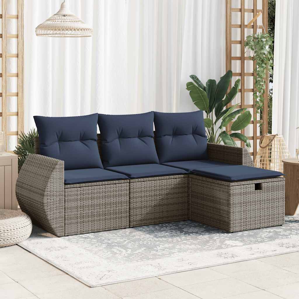 4-delige Loungeset met kussens poly rattan grijs is nu te koop bij PeponiXL, paradijselijk wonen!