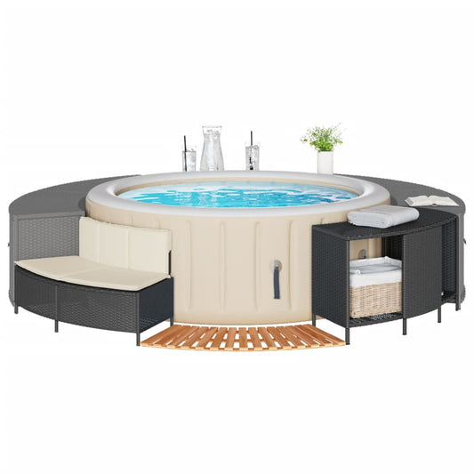 Hottub-ombouw poly rattan en massief acaciahout zwart is nu te koop bij PeponiXL, paradijselijk wonen!