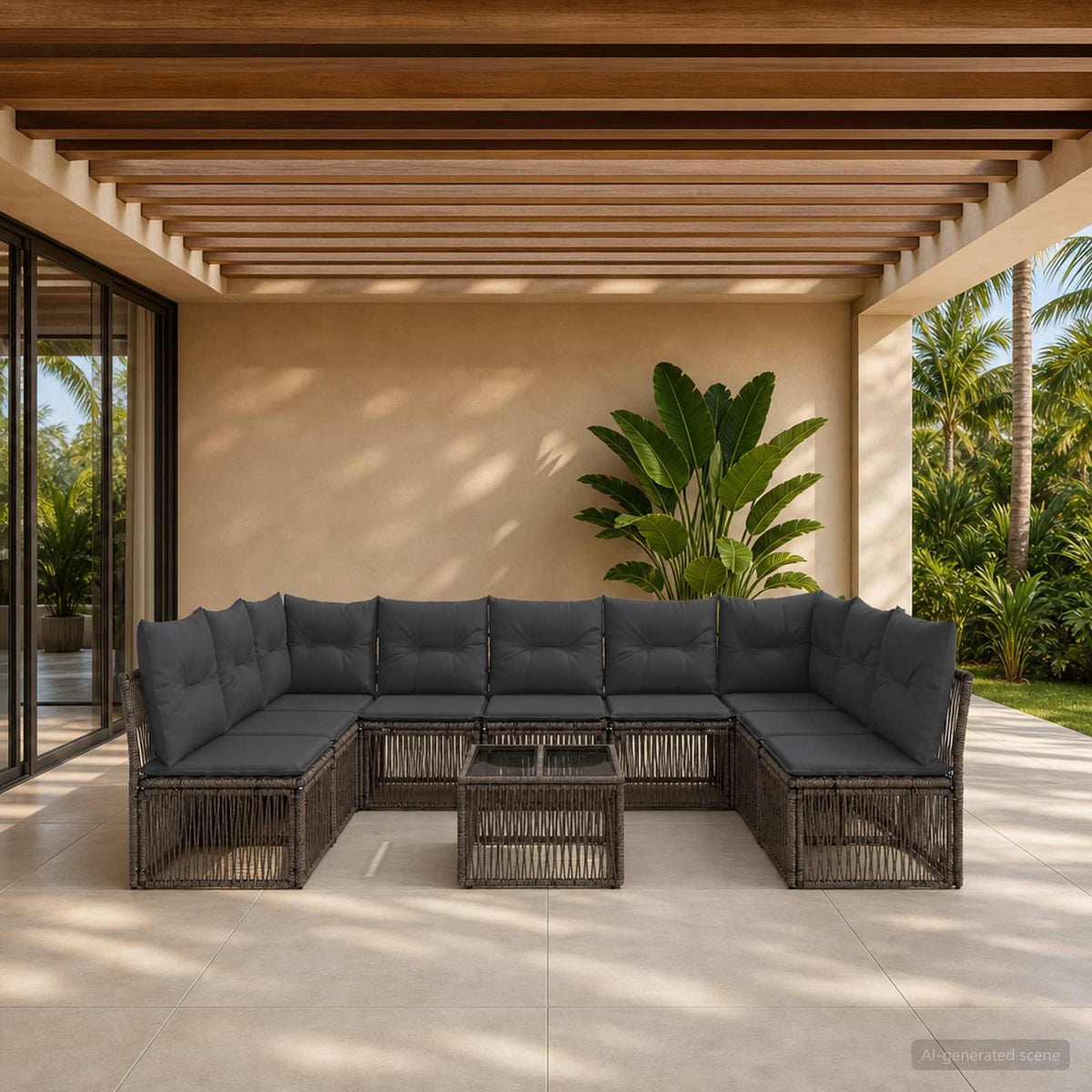 Tuinbankenset 10 pcs Grijs poly rattan is nu te koop bij PeponiXL, paradijselijk wonen!