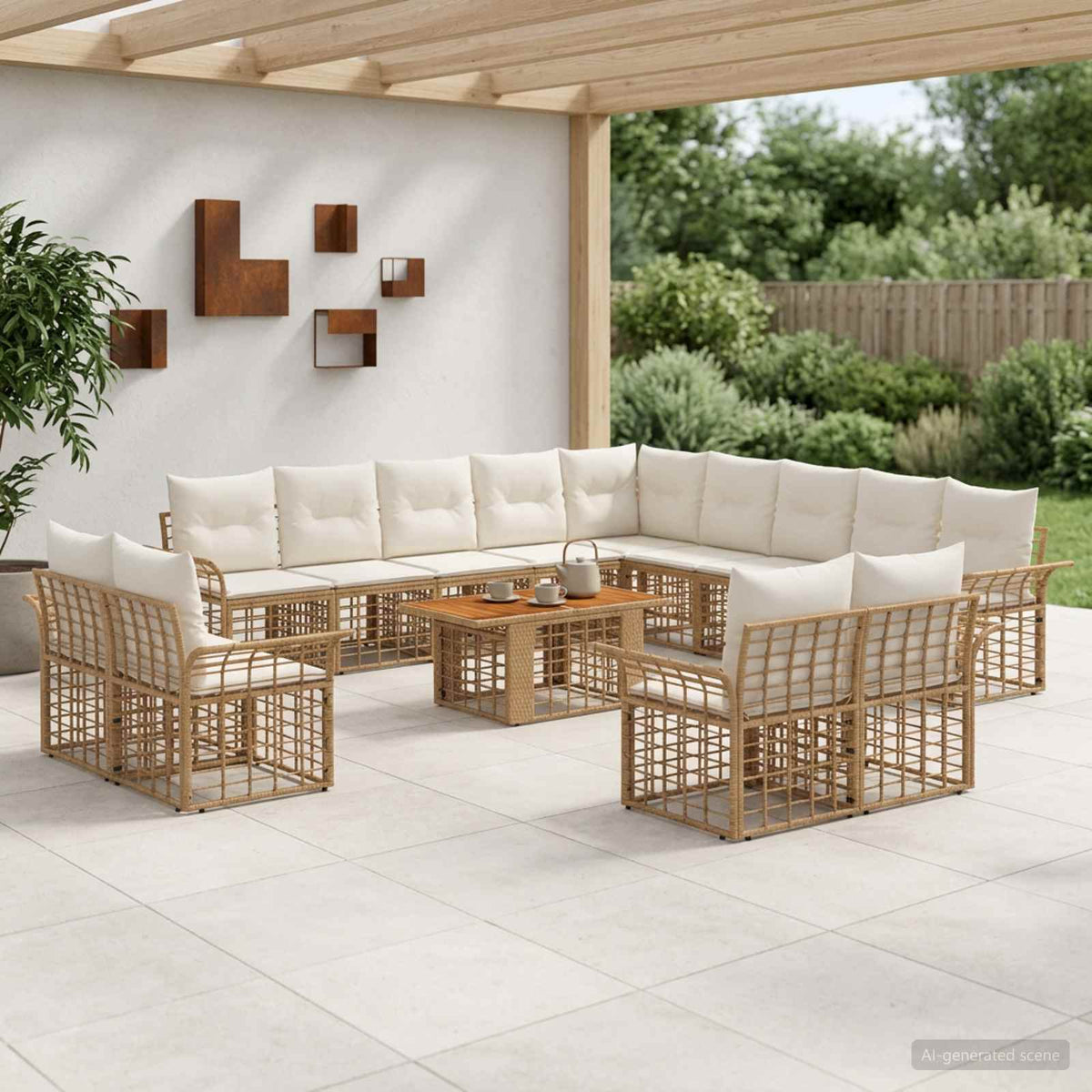 Tuinbankenset 14 st Natuurlijk en Crème Wit poly rattan is nu te koop bij PeponiXL, paradijselijk wonen!