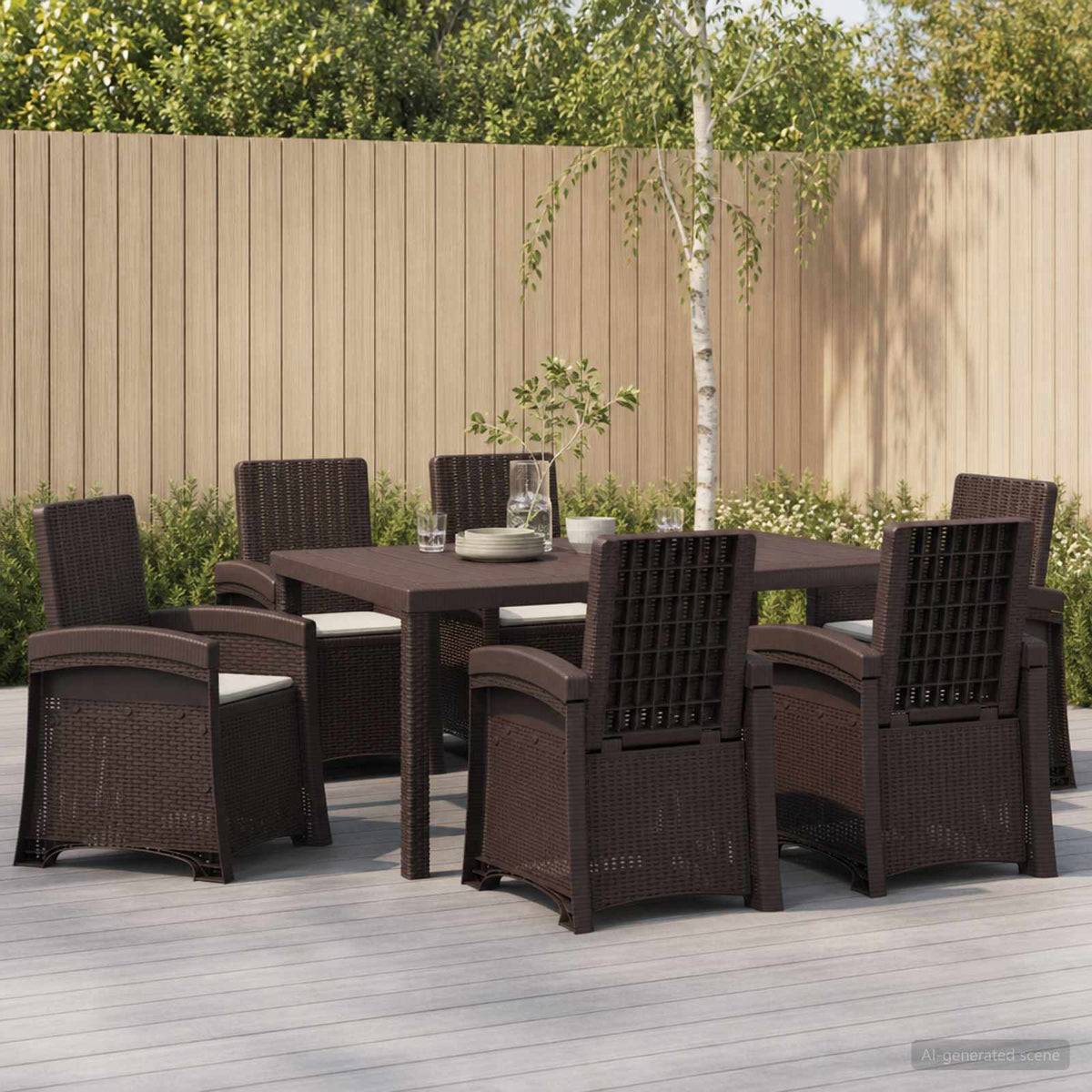 Tuin eettafelset 7 st Bruin en lichtgrijs PP is nu te koop bij PeponiXL, paradijselijk wonen!