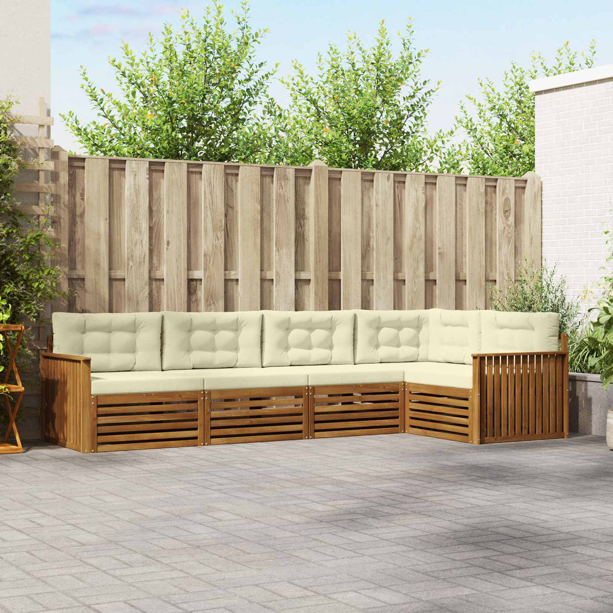Buiten bankenset met kussen 5 pcs Natuurlijk en Crème is nu te koop bij PeponiXL, paradijselijk wonen!