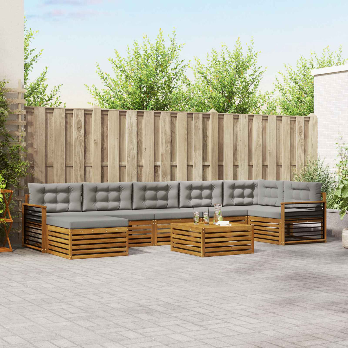 Buiten bankenset met kussen 8 pcs Natuurlijk en Lichtgrijs is nu te koop bij PeponiXL, paradijselijk wonen!