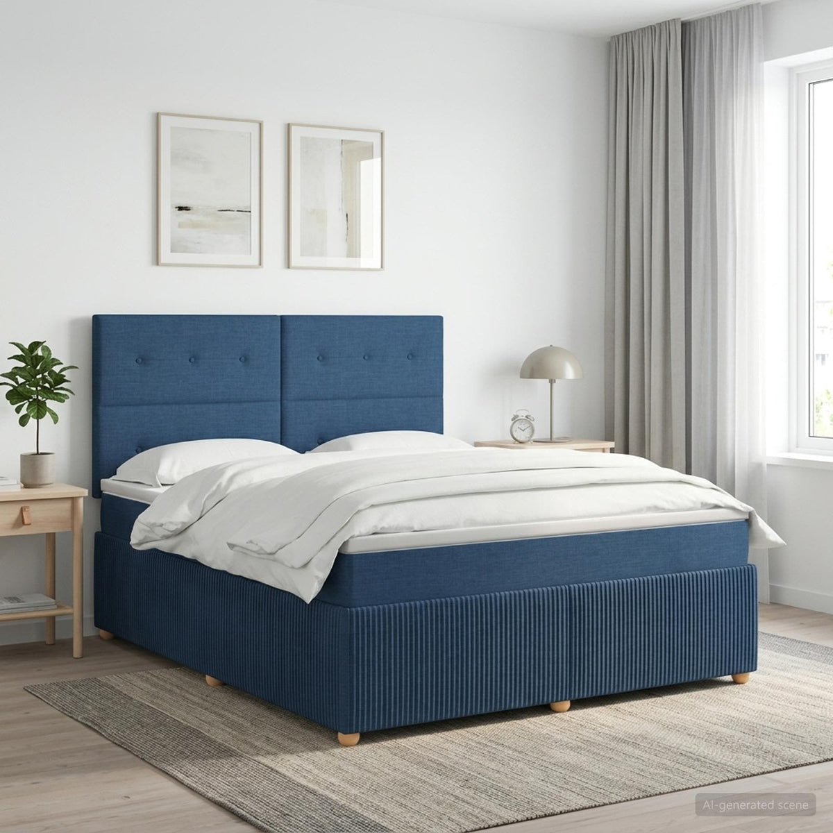 Boxspringbed met matras met hoofdeinde Blauw 140 x 190 cm Stof is nu te koop bij PeponiXL, paradijselijk wonen!