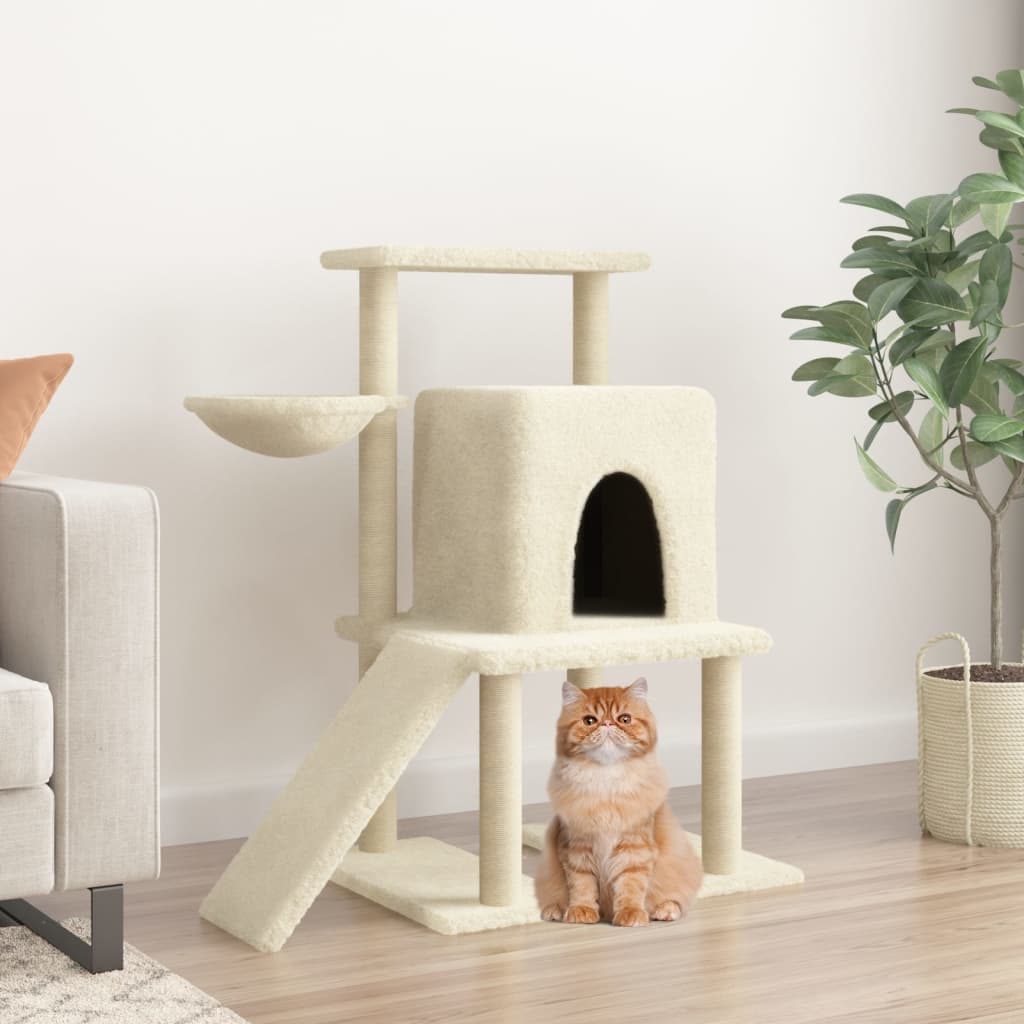 Kattenmeubel met sisal krabpalen 96,5 cm crèmekleurig is nu te koop bij PeponiXL, paradijselijk wonen!