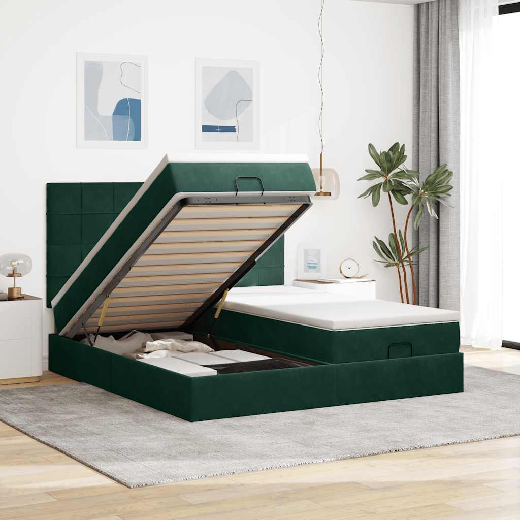 Ottoman bed met matrassen 200x200cm fluweel donkergroen is nu te koop bij PeponiXL, paradijselijk wonen!