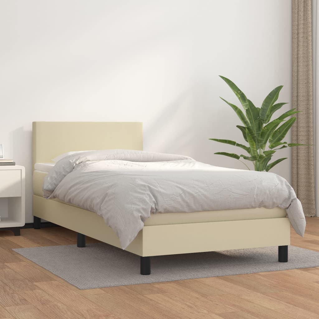 Boxspring met matras kunstleer crèmekleurig 80x200 cm is nu te koop bij PeponiXL, paradijselijk wonen!