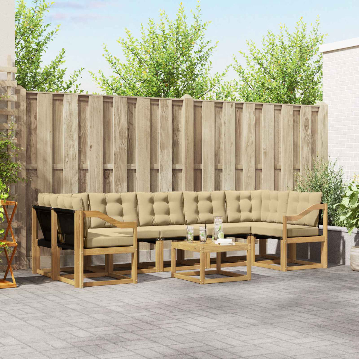 Buiten bankenset met kussen 8 pcs Wit en Beige is nu te koop bij PeponiXL, paradijselijk wonen!