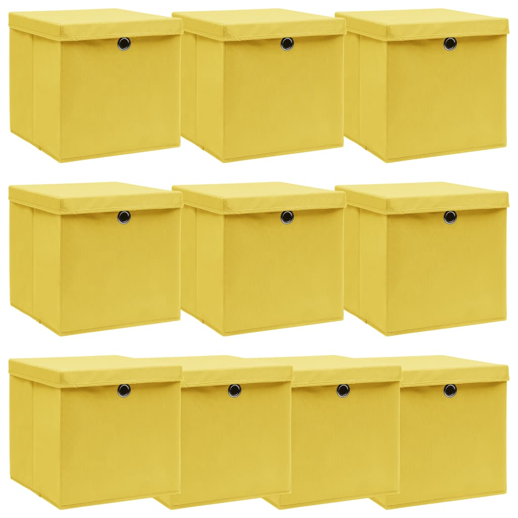 Opbergboxen met deksel 10 st 32x32x32 cm stof geel is nu te koop bij PeponiXL, paradijselijk wonen!