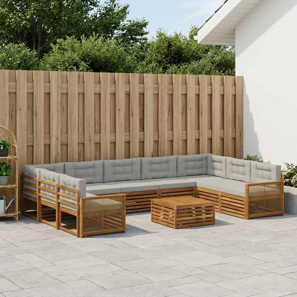 Buiten bankenset met kussen 10 pcs Naturel en lichtgrijs is nu te koop bij PeponiXL, paradijselijk wonen!