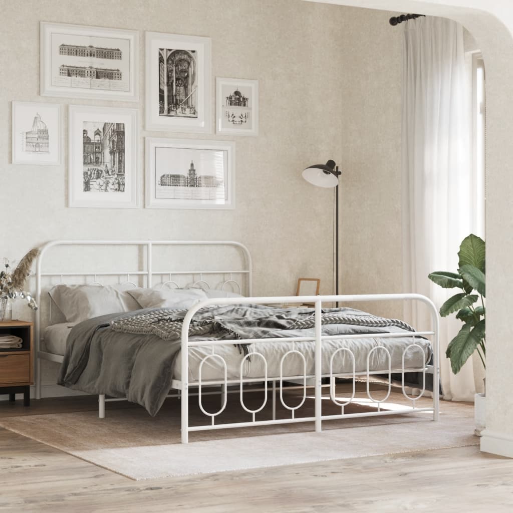 Bedframe met hoofd- en voeteneinde metaal wit 150x200 cm is nu te koop bij PeponiXL, paradijselijk wonen!
