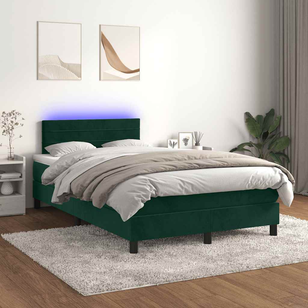 Boxspring met matras en LED fluweel donkergroen 120x200 cm is nu te koop bij PeponiXL, paradijselijk wonen!