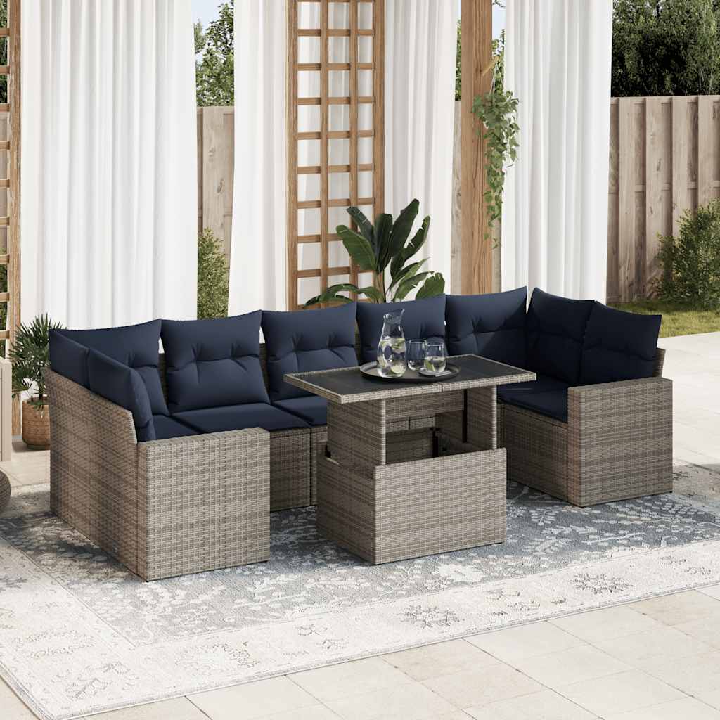 8-delige Loungeset met kussens poly rattan acacia grijs is nu te koop bij PeponiXL, paradijselijk wonen!