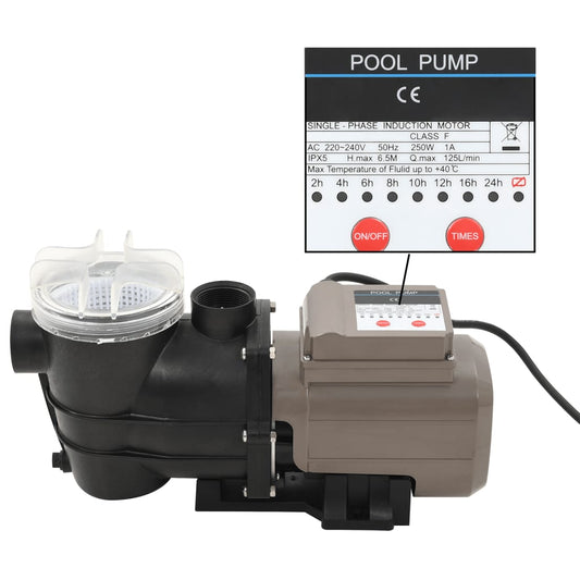 Zwembadpomp met timer 0,25 pk 8000 L/u zwart is nu te koop bij PeponiXL, paradijselijk wonen!