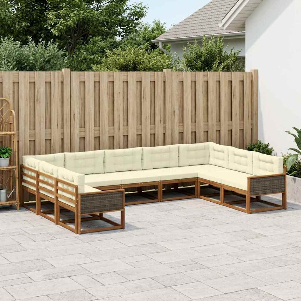 Buiten bankenset met kussen 9 pcs Natuurlijk en Crème is nu te koop bij PeponiXL, paradijselijk wonen!