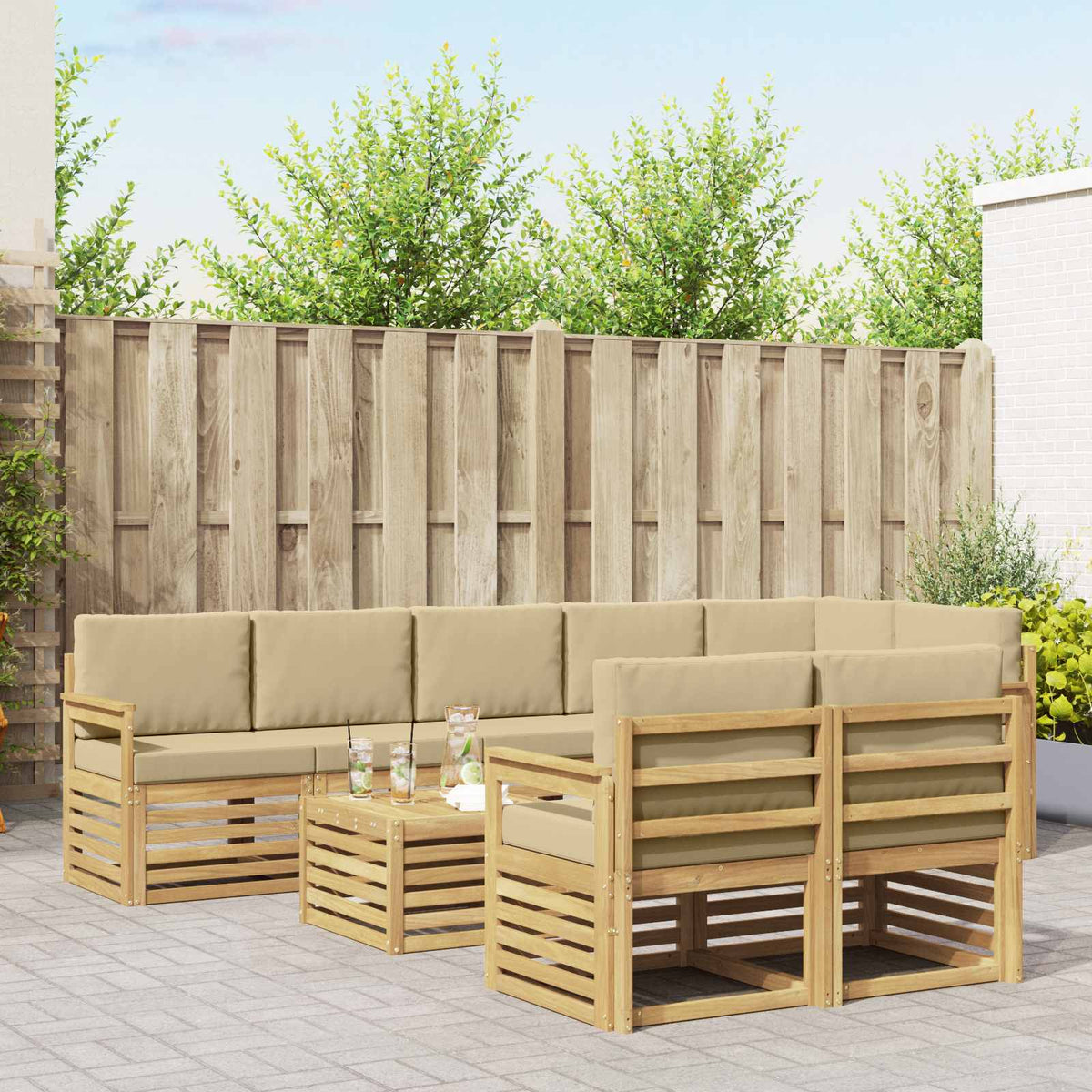 Buiten bankenset 8 pcs Wit en Beige 59 x 59 x 37 cm Polyester is nu te koop bij PeponiXL, paradijselijk wonen!