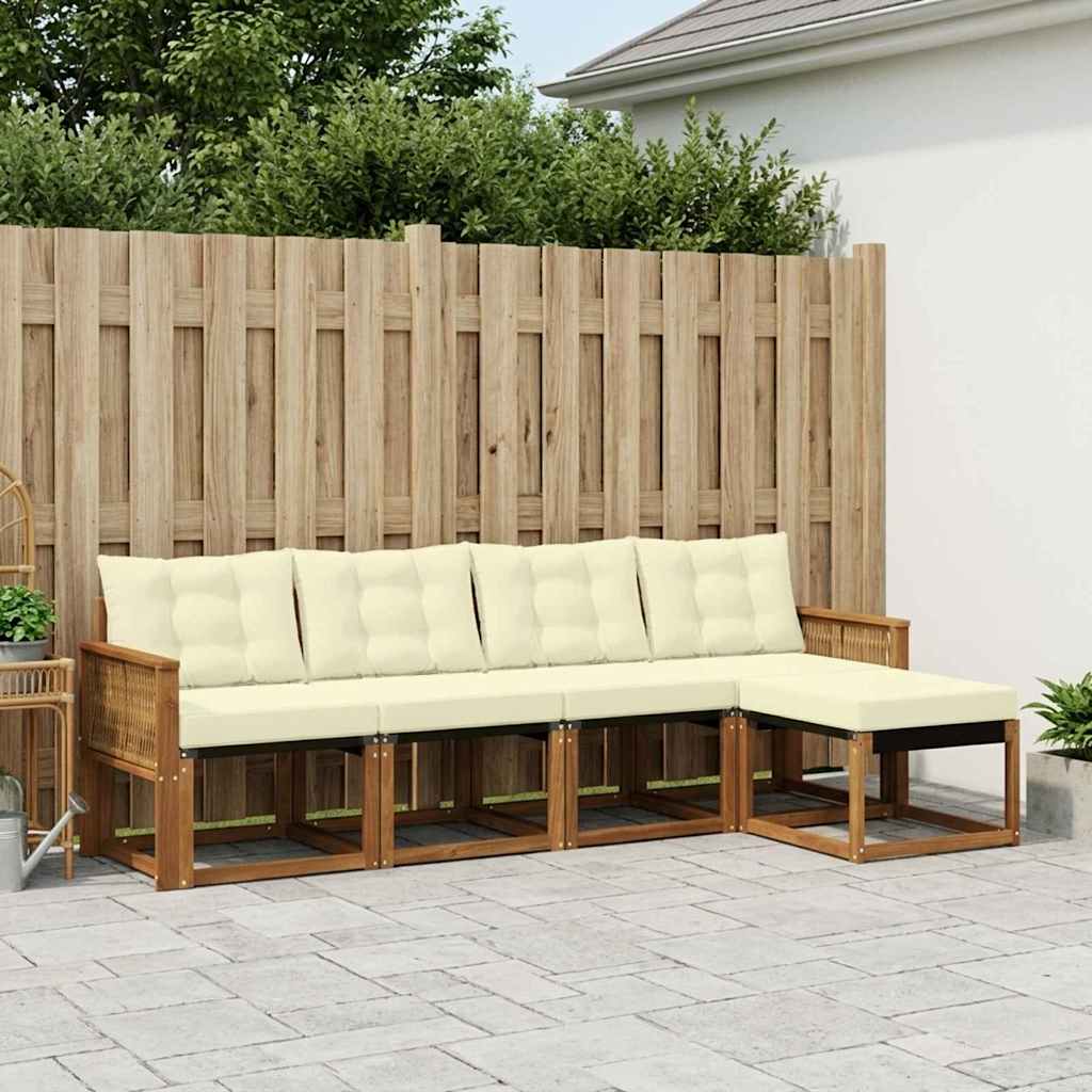 Buiten bankenset met kussen 5 pcs Natuurlijk en Crème is nu te koop bij PeponiXL, paradijselijk wonen!