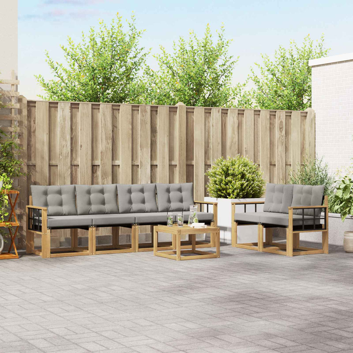 Buiten bankenset met kussen 7 pcs Wit en Lichtgrijs is nu te koop bij PeponiXL, paradijselijk wonen!
