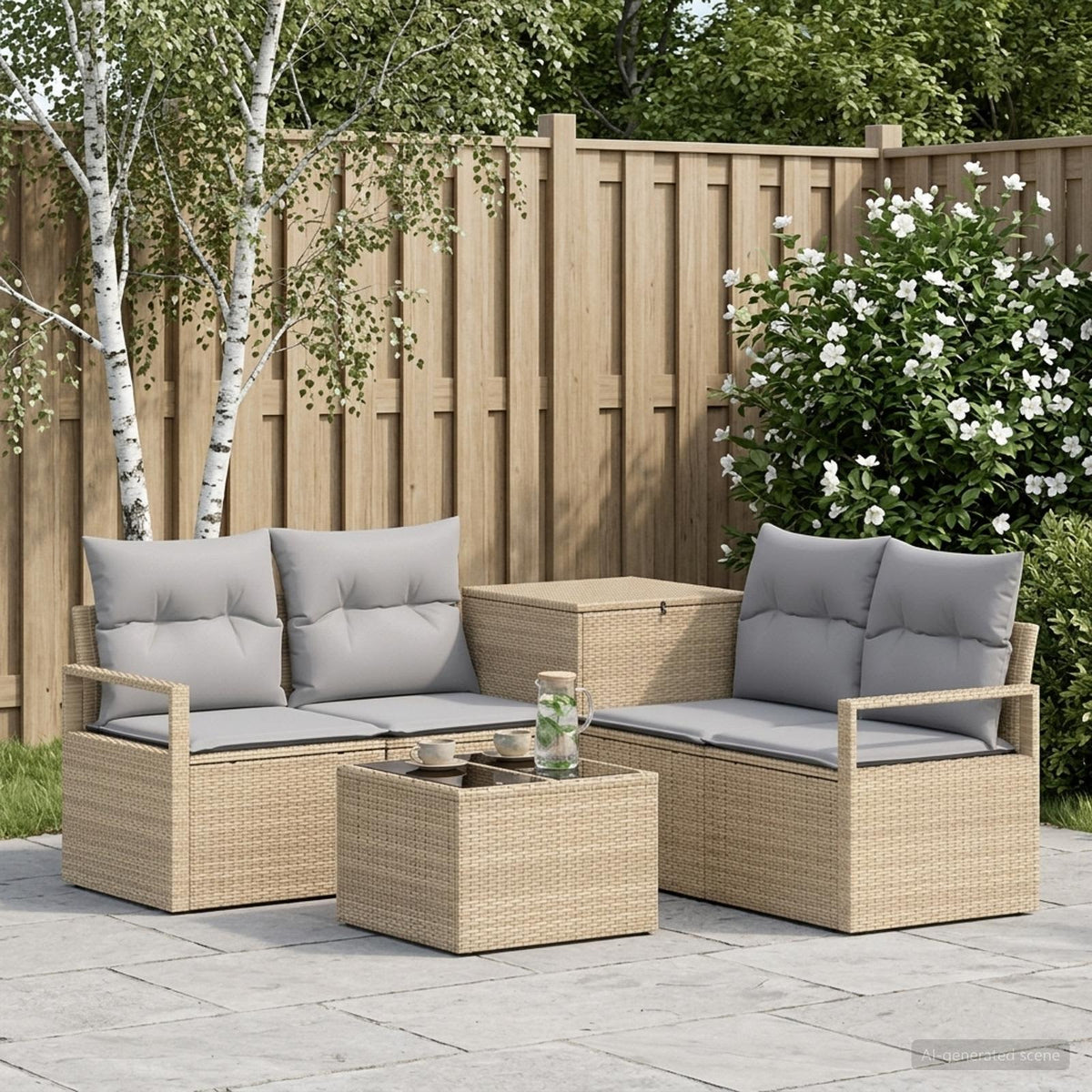 Bankstel 6 st Beige en Licht Grijs Poly Rattan en Staal is nu te koop bij PeponiXL, paradijselijk wonen!