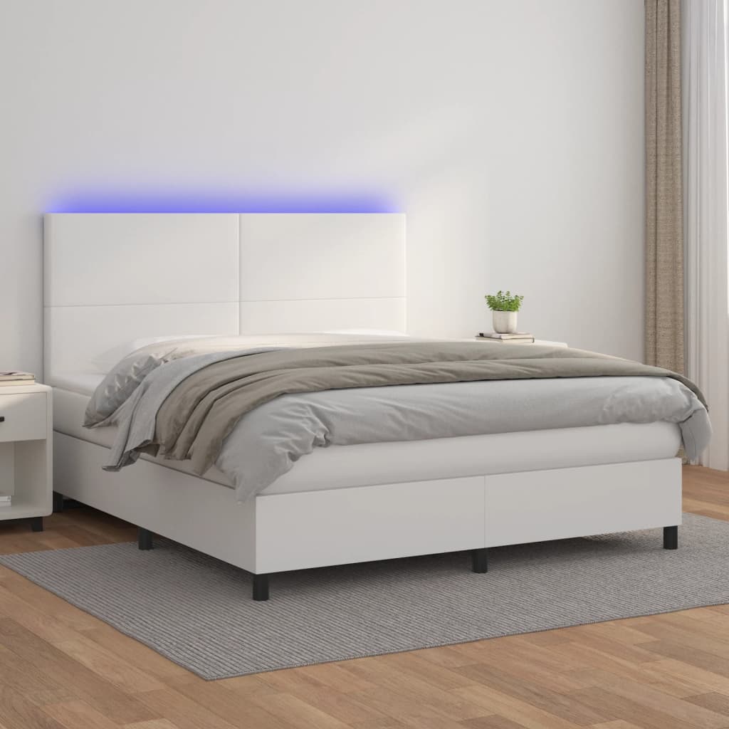 Boxspring met matras en LED kunstleer wit 180x200 cm is nu te koop bij PeponiXL, paradijselijk wonen!
