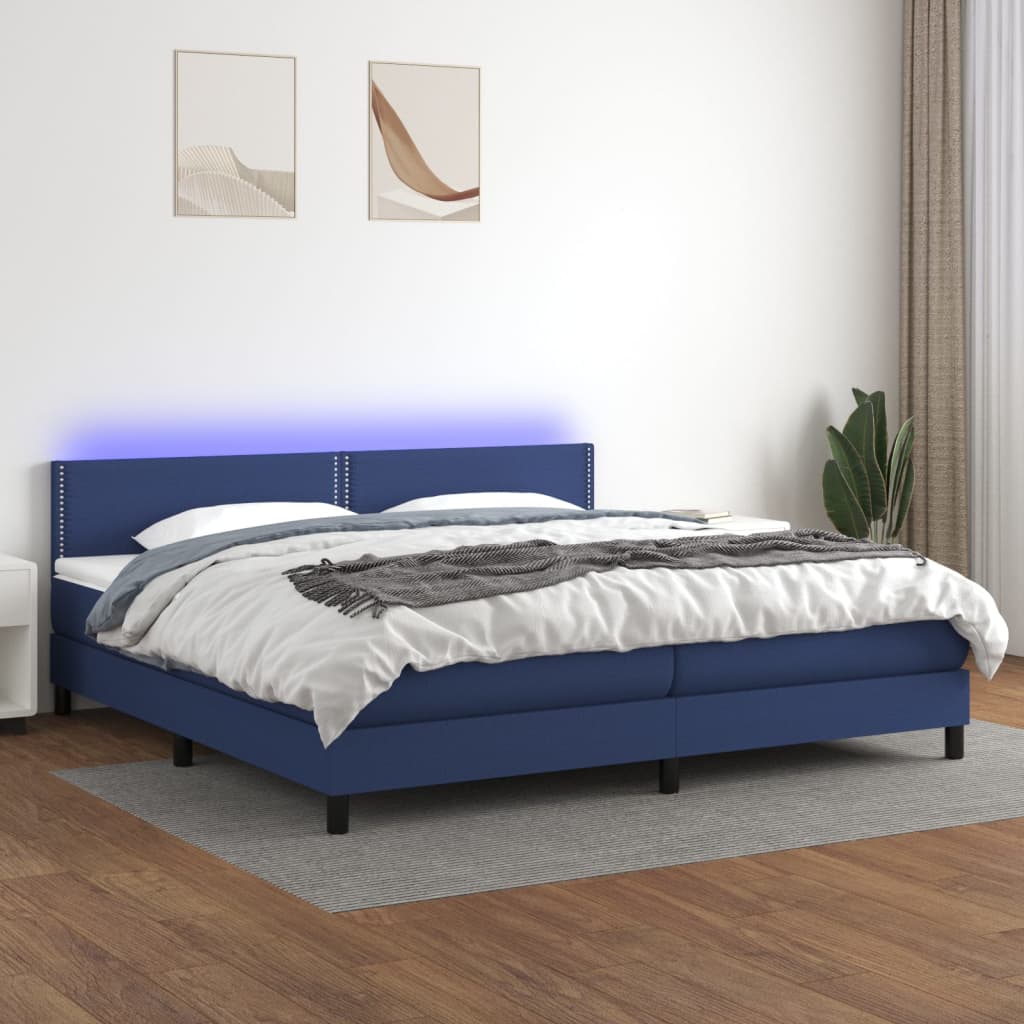 Boxspring met matras en LED stof blauw 200x200 cm is nu te koop bij PeponiXL, paradijselijk wonen!