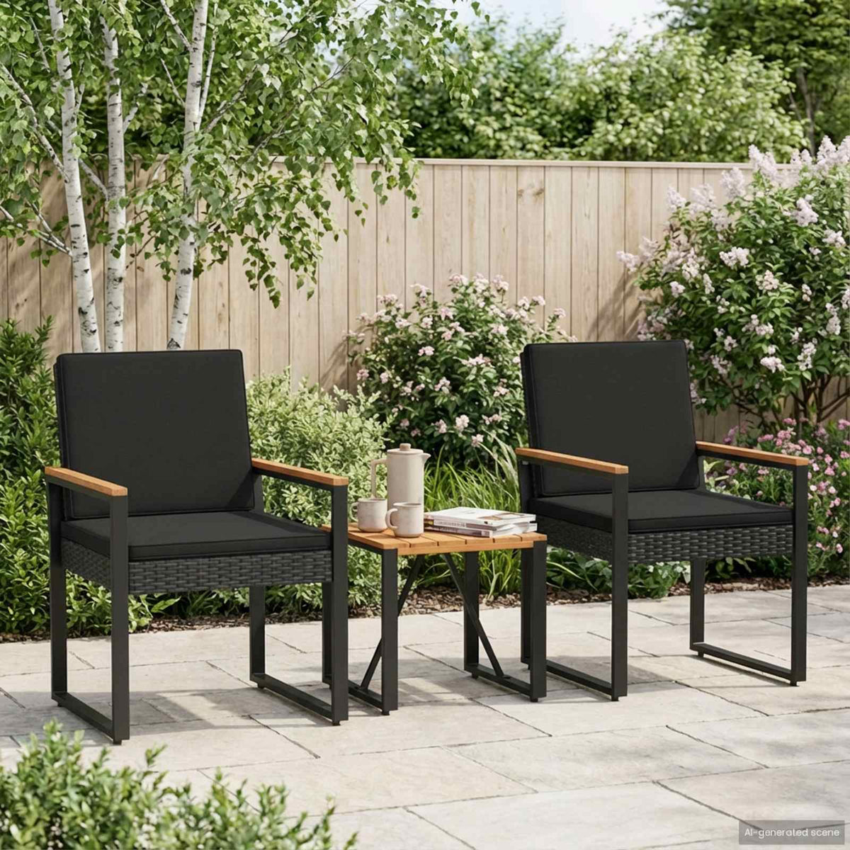 Buitenmeubelset met kussen 3 pcs Zwart poly rattan is nu te koop bij PeponiXL, paradijselijk wonen!