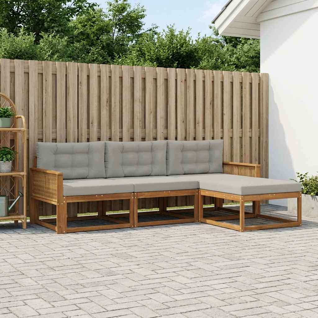 Buiten bankenset met kussen 4 pcs Natuurlijk en Lichtgrijs is nu te koop bij PeponiXL, paradijselijk wonen!