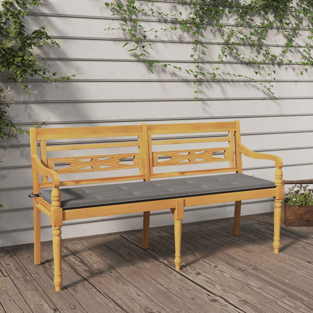 Bankje Batavia met grijs kussen 150 cm massief teakhout is nu te koop bij PeponiXL, paradijselijk wonen!