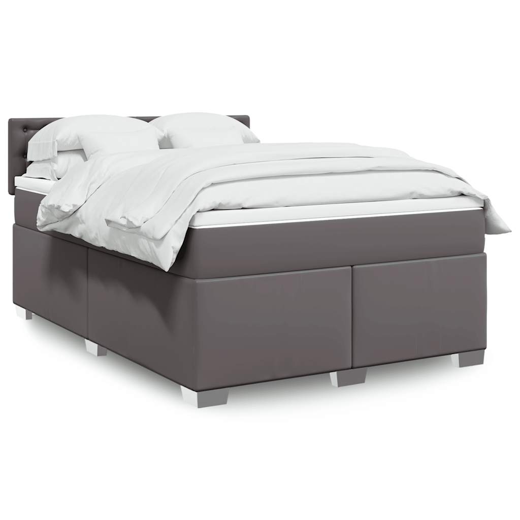 Boxspring met matras kunstleer grijs 140x190 cm is nu te koop bij PeponiXL, paradijselijk wonen!