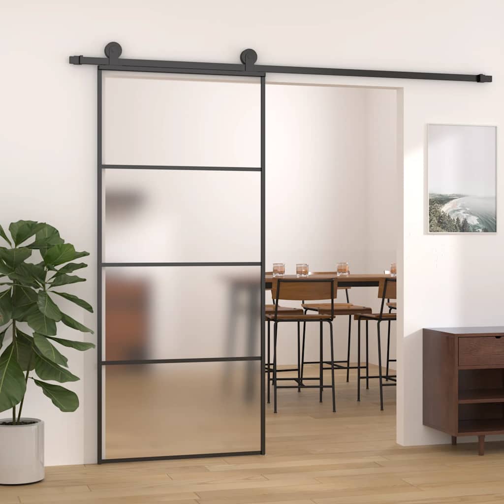 Schuifdeur 90x205 cm mat ESG-glas en aluminium zwart is nu te koop bij PeponiXL, paradijselijk wonen!