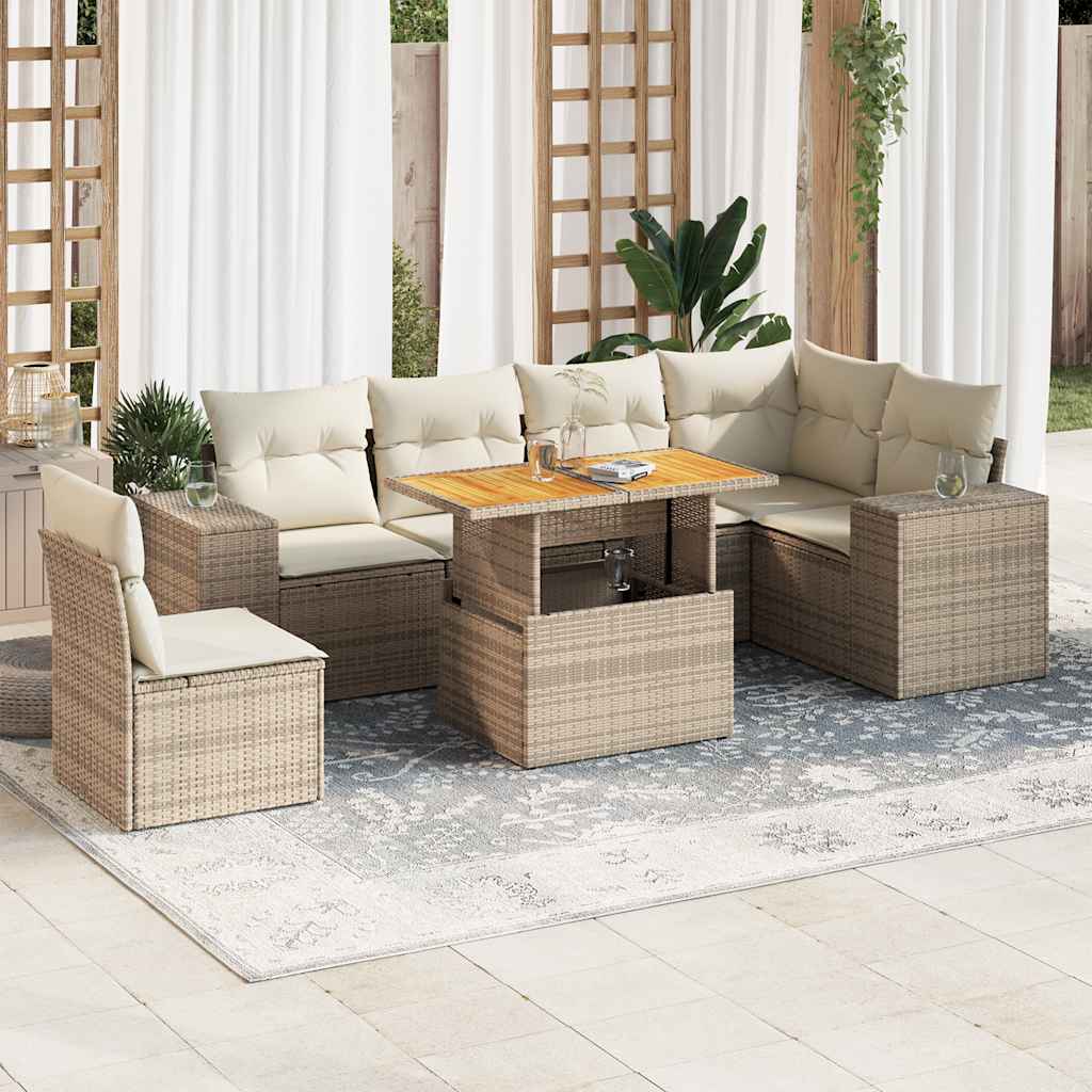 7-delige Loungeset met kussens poly rattan beige is nu te koop bij PeponiXL, paradijselijk wonen!