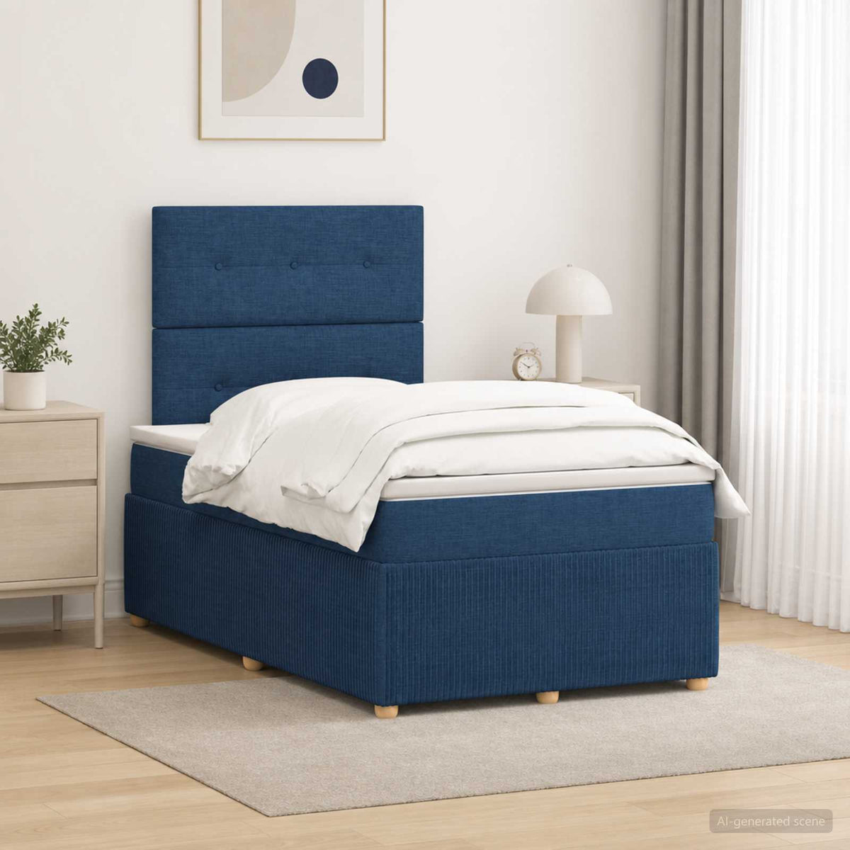 Boxspringbed met matras met hoofdeinde Blauw 120 x 200 cm Stof is nu te koop bij PeponiXL, paradijselijk wonen!