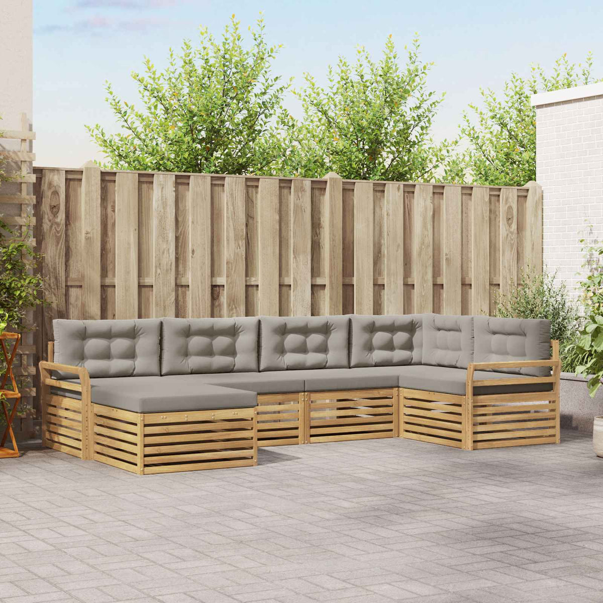 Buiten bankenset 6 pcs Wit en Lichtgrijs 329 x 170,5 x 73 cm is nu te koop bij PeponiXL, paradijselijk wonen!