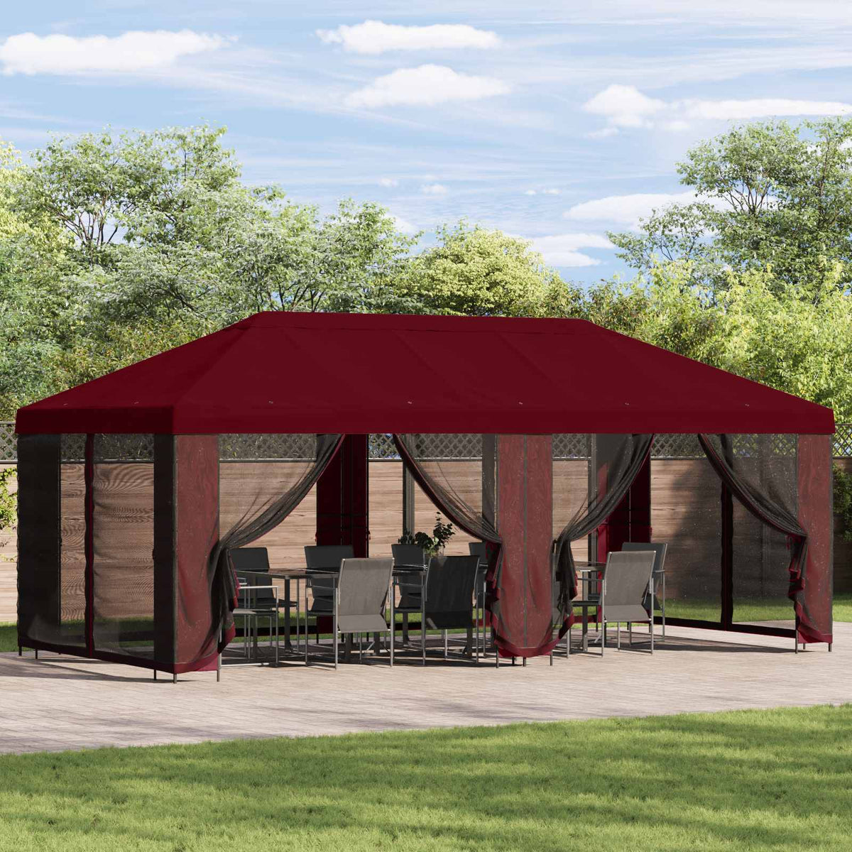 Paviljoen met zijwanden 6 x 3 m Bordeauxrood Polyester en staal is nu te koop bij PeponiXL, paradijselijk wonen!