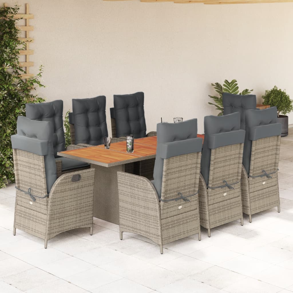 9-delige Tuinset met kussens poly rattan grijs is nu te koop bij PeponiXL, paradijselijk wonen!