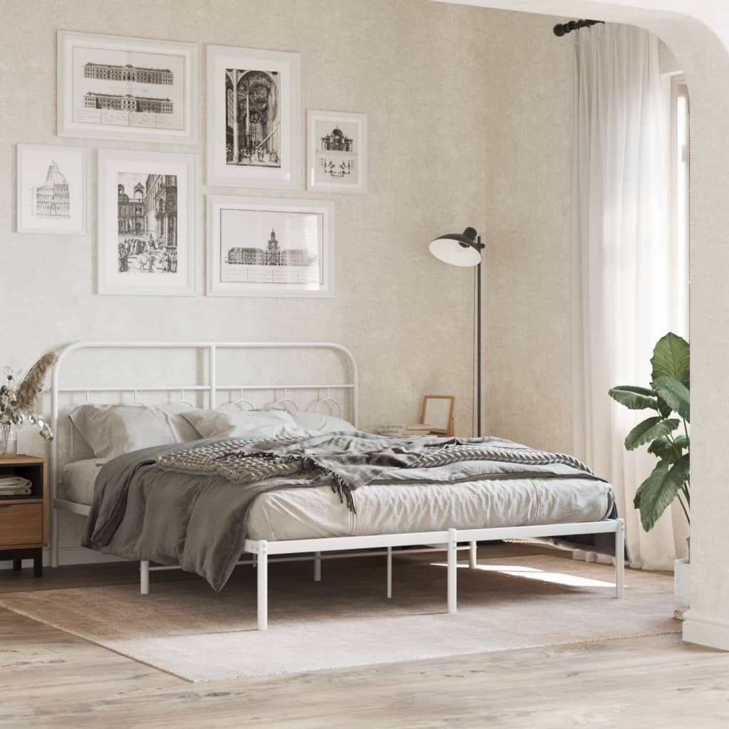 Bedframe met hoofdbord metaal wit 135x190 cm is nu te koop bij PeponiXL, paradijselijk wonen!