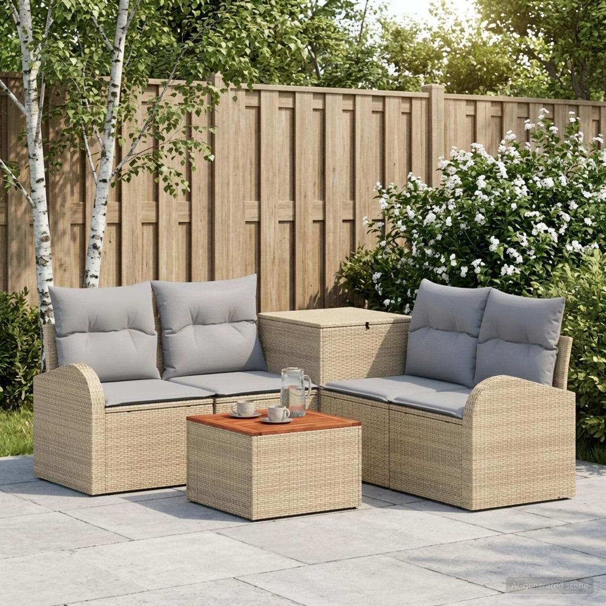 Bankstel 6 st Beige en Licht Grijs Poly Rattan en Staal is nu te koop bij PeponiXL, paradijselijk wonen!