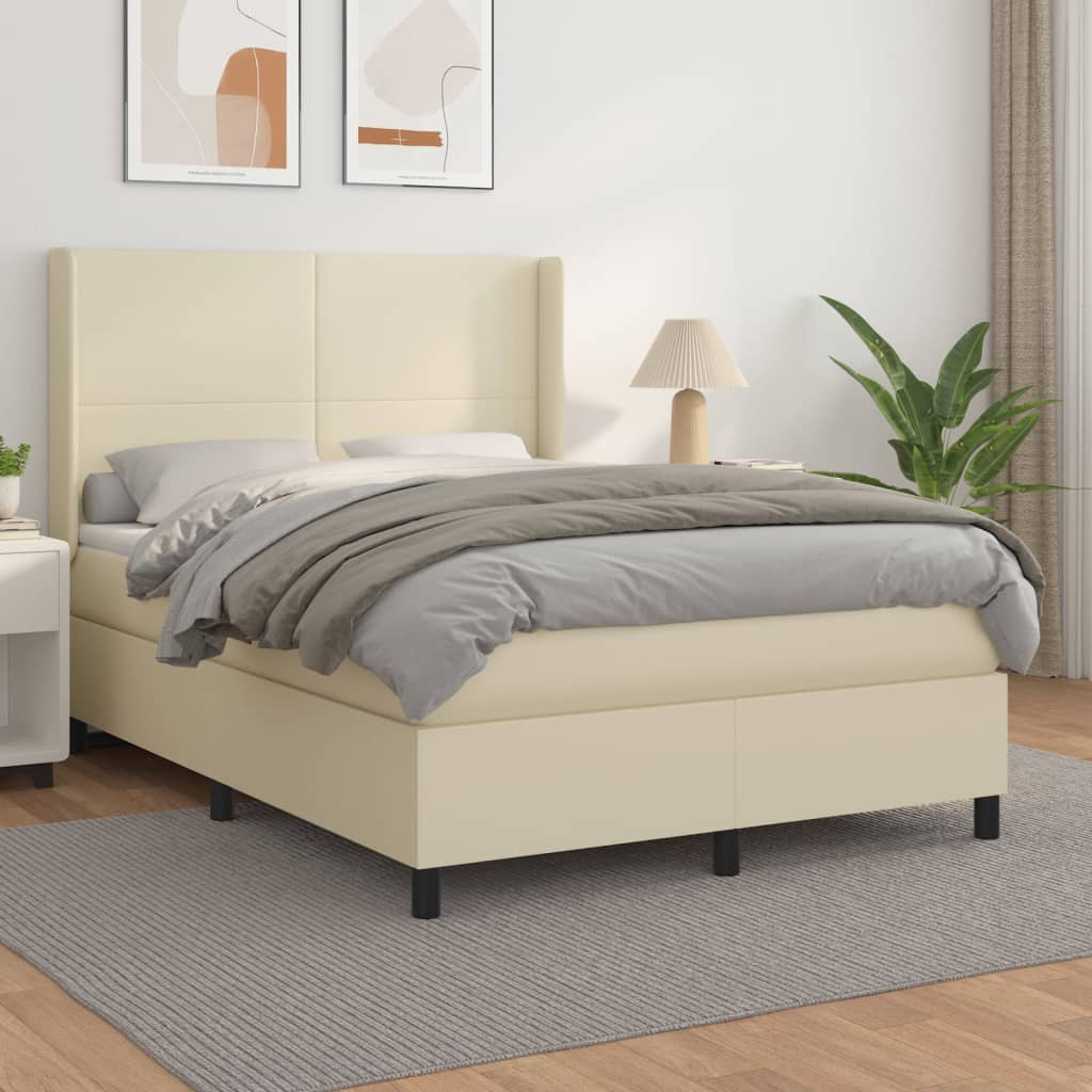 Boxspring met matras kunstleer crèmekleurig 140x190 cm is nu te koop bij PeponiXL, paradijselijk wonen!