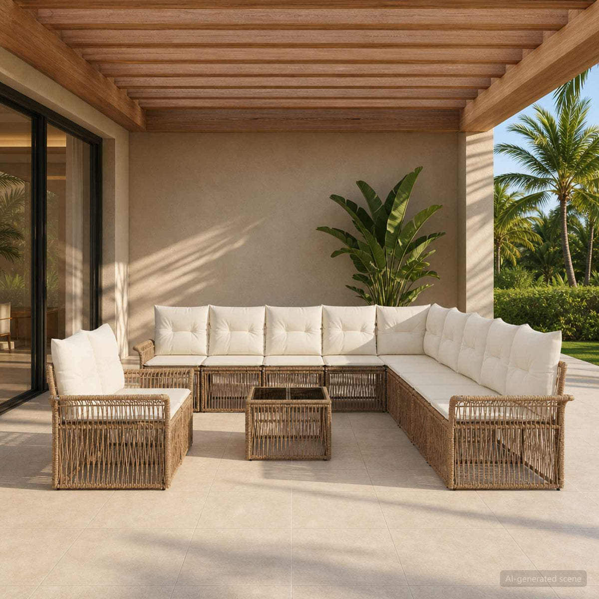 Tuinbankenset 12 pcs Beige poly rattan is nu te koop bij PeponiXL, paradijselijk wonen!