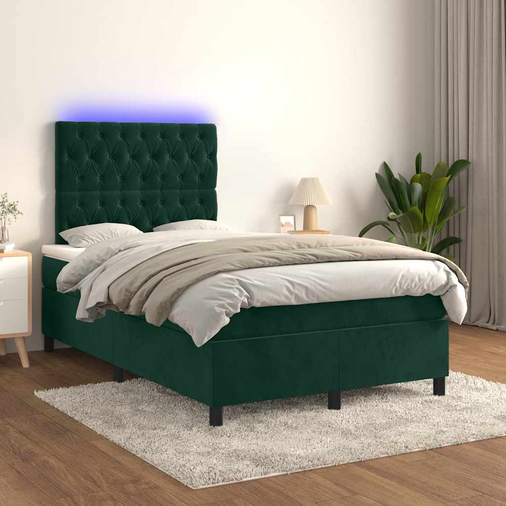 Boxspring met matras en LED fluweel donkergroen 120x200 cm is nu te koop bij PeponiXL, paradijselijk wonen!