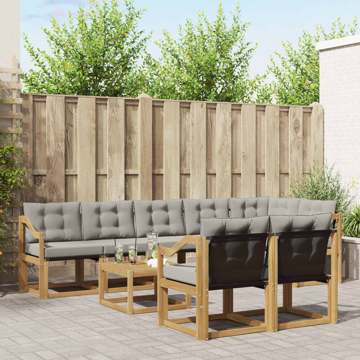 Buiten bankenset met kussen 9 pcs Wit en Lichtgrijs is nu te koop bij PeponiXL, paradijselijk wonen!