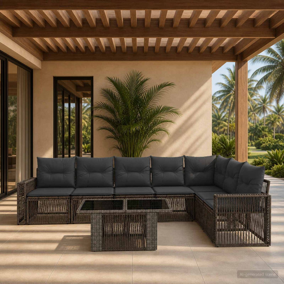 Tuinbankenset 8 st Grijs en Donkergrijs poly rattan is nu te koop bij PeponiXL, paradijselijk wonen!